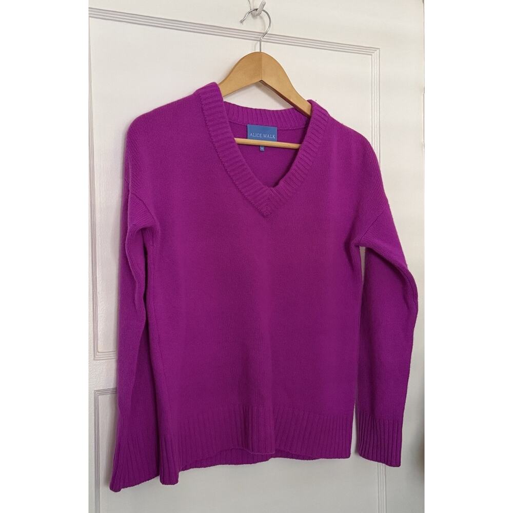 Alice Walk Vibrant Magenta‎ V Neck Cashmere Sweater Size XS EUC